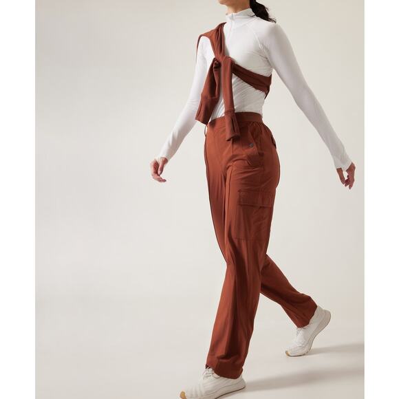 Athleta Vienna Cargo Pant City Stripe Brown Wide Leg High Rise Hike Pants - Picture 9 of 9